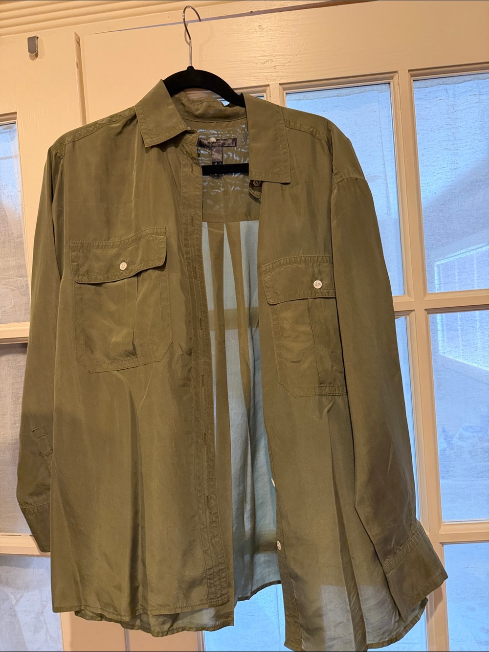 Banana Republic Olive Green Silk-Blend Button-Down Shirt